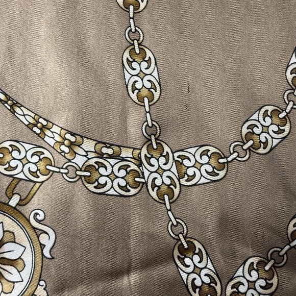Oscar De La Renta Brown Silk Rectangle Scarf One Size Chain Print Old Money - Picture 7 of 14